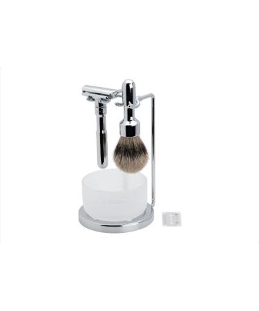 Mercury Razor Set Futur 751 gloss chrome |Two -part razor with adjustable blade gap |Ideal for wet shaving |Zinc brass aluminum steel natural har glass |Made in Germany
