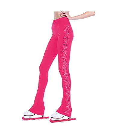 Figure Skating Pants Women Girls Warm Fleece Ice Skating Pants with Rhinestones Shiny Skate Practice Pants Pink XS-XSmall