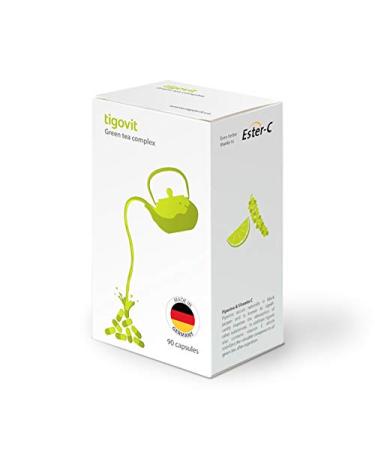 tigovit Green Tea Extract with EGCG Vitamin C & Black Pepper Vegan Decaffeinated - Antioxidant & Immune Supplement - Skin & Heart Support + Brain Health & Memory Boost - Made in Germany