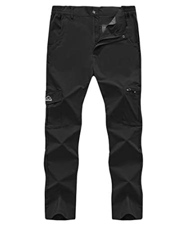 Rdruko Men's Stretch Hiking Work Pants Water Resistant Lightweight Outdoor Mountain Pants 6 Pockets Black 36