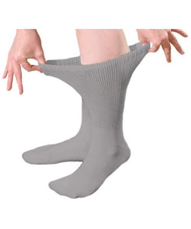 Diabetic Crew Socks Breathable Cotton Socks Loose Fitting Comfortable Sock Non Binding Top Design Improve Foot Circulation Painful Swollen Feet Relief (Gray (12 Pair) 9 to 11)