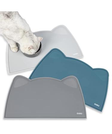 OHMO Cat Food Mat, Silicone Waterproof Dog Food Mat, Non-Skid Spill Proof Pet Feeding Mat for Food and Water, Easy to Clean Dog Placemat 17.9x9.8"(Small Cat) Dark Grey