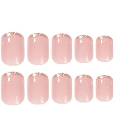 French Tip Press on Nails - Short Round Press On Nails with Nail Tips Golden Glitter edged Nake color Fake Nails press on nails Acrylic False Nails Cute Artificial Nails - Buy Online on GoSupps.com