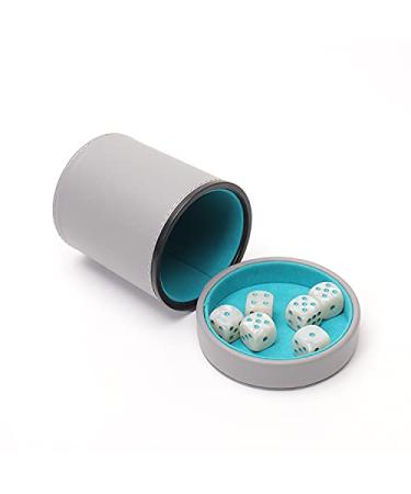 Luck Lab Grey Leather Dice Cup with Lid Including 6 Matching Pearl Dice - Teal Velvet Interior for Quiet Shaking - Use for Liars Dice Farkle Yahtzee Board Games, Grey