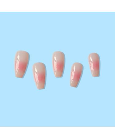 Noapasa Long Fake Nails French Tip Press on Nails Full Soft Gel Glue on Nails Glossy Acrylic Nails with Design for Women and Girls (Pink) - Buy Online on GoSupps.com