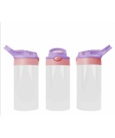 12oz Stainless Steel Sublimation Toddler Water Bottle/Sippy Cup - Kids Spill Proof Thermos for Water/Milk + Double Wall Vacuum Insulated Tumbler with Handle and Shrink Films (PurplePink)