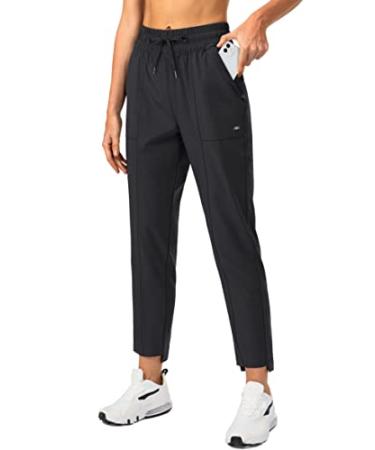 Obla Women's Lightweight Golf Pants with Zipper Pockets High Waisted Casual Track Work Ankle Pants for Women Black Large