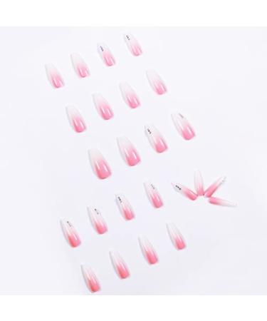 Ombre Pink Press on Nails with Rhinestone Gradient - 24Pcs Super Long Square Coffin False Nails for Women and Girls - Buy Online on GoSupps.com