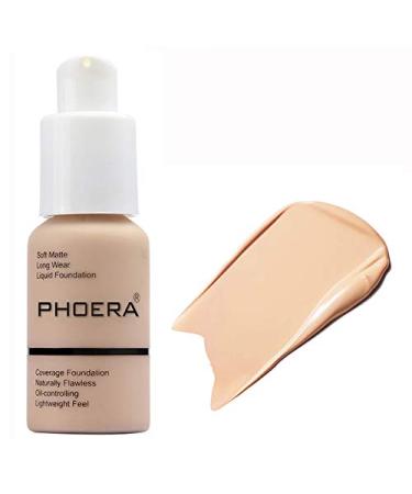 30ml PHOERA Foundation Full Coverage Foundation Flawless Concealer Foundation Matte Oil Control Concealer Long Lasting Moisturizing Base Liquid Cover Cream Colour Changing Foundation for women&girls PHOERA102