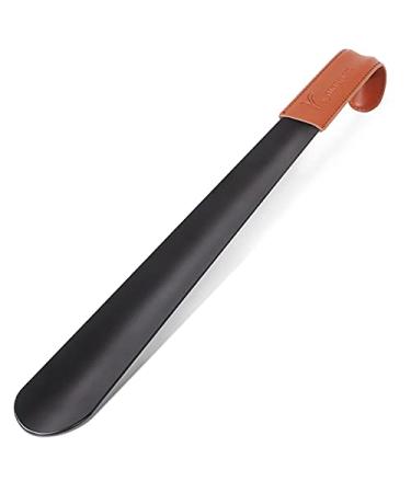 NINEMAX Shoe Horn Long Handle for Seniors - Metal, 16.5" Long, Boot Horn with Leather Handle for Men, Women