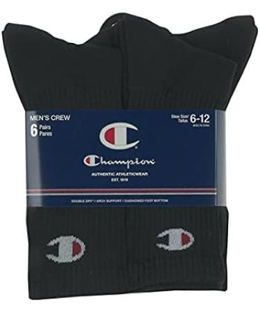 Champion Men's Double Dry Moisture Wicking Crew Socks in Black - 6 Pack - Buy Online on GoSupps.com