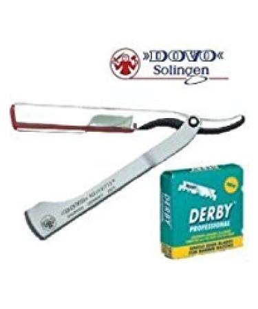 DOVO Shavette Steel Handle Straight Razor with Red Holder and FREE 100 DERBY Professional Single Edge Blades