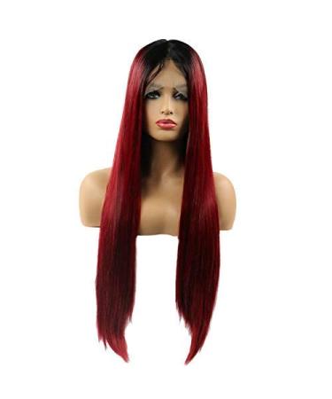 Topwigy 24 Ombre Red Long Straight Synthetic Hair Wig | Heat-Resistant Lace Front Wig for Black Women with Black Roots - Buy Online on GoSupps.com