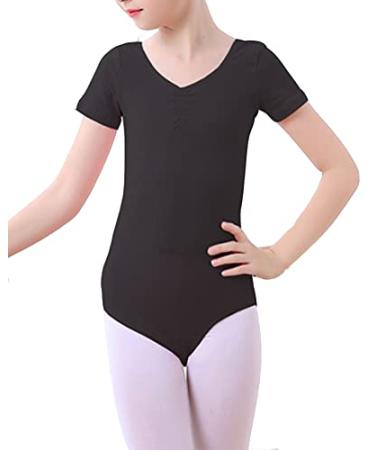 Tekbiu Leotards For Girls Long Sleeve/Short Sleeve Leotard Dancing Ballet Gymnastics Athletic For Little Kid 15-16 Years Black Short Sleeve