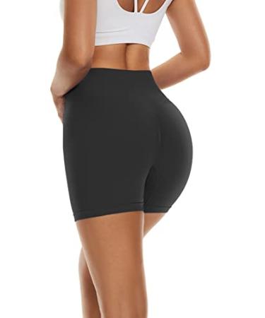 BATHRINS Women's Seamless Butt Lifting Shorts High Waisted Booty Shorts Running Gym Yoga Workout Shorts Black Medium