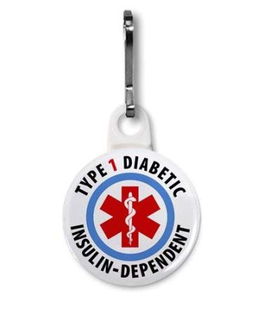 TYPE 1 DIABETIC Insulin Dependent Medical Alert 1 inch White Zipper Pull Charm