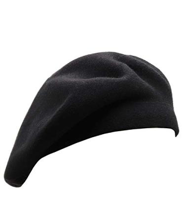 Wheebo French Beret Hat,Reversible Solid Color Cashmere Beret Cap for Womens Girls Lady Adults Black