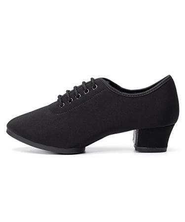 VCIXXVCE Boys Professional Latin Dance Shoes Lace-up Ballroom Tango Waltz Salsa Modern Dance Performance Shoes,Model 518 4.5 Big Kid Lhd(canvas)-black-1 1/3" Heel-rubber Split Sole