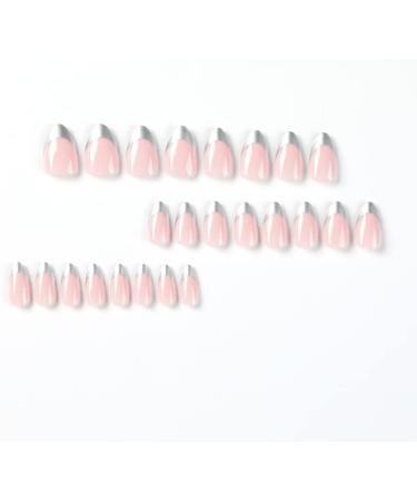 French Tip Press on Nails - Short point Press On Nails with Nail Tips Silver edged Design Glossy pink press on nails Acrylic False Nails Cute Artificial Nails - Buy Online on GoSupps.com