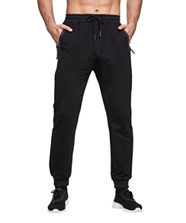 STICKON Mens Casual Joggers Sweatpants Athletic Track Pants with Zipper Pockets Black X-Large