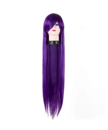 LFMDJF Black Wig Synthetic Heat Resistant 100 CM/40 Inches Straight Brown Blonde Burgundy Hair Costume Hairpiece 38inches Blue Purple