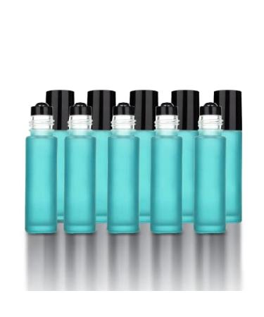 10ml Teal Glass Roller Bottles with Stainless Leak Guard Rollers & Black Caps