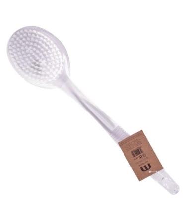 Meridiana Clear Plastic Long Handled Bath Brush with White Bristles and Massaging Surface 33 x 6 cm
