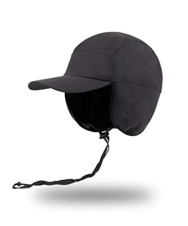 Mwfus Waterproof Hats for Men, Fleece Baseball Cap with Ear Flaps, Winter Warm Hats for Women Outdoor Black