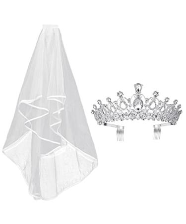 Frcolor Crystal Tiara Crown Rhinestone Wedding Bridal Tiara Headband  Bridal Wedding Veil with Comb Included