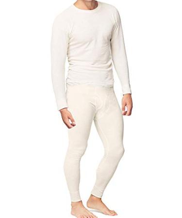 Place and Street Mens Cotton Thermal Underwear Set Shirt Pants Long Johns White Large
