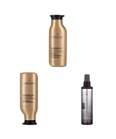 Pureology Nano Works Gold Cleansing Shampoo with Nanoworks Gold Hair Conditioner and Colour Fanatic Leave-in Conditioner Hair Treatment Detangling Spray