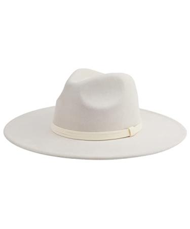 Pro Celia Big Wide Brim Fedora Hat for Women Large Felt Panama Rancher Hat Stripe-ivory