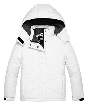 Skieer Girls' Waterproof Ski Jacket Warm Windproof Snow Winter Coat 6-7 White