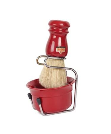 Omega Shaving Brush Synthetic Hair Handle Garnet & Bowl & Stand Solid Color Est ndar