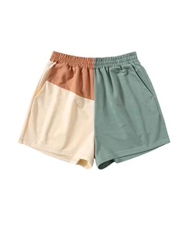 SOLY HUX Women's Casual Elastic Shorts Running High Waisted Color Block Sweat Shorts with Pockets Medium Multicoloured
