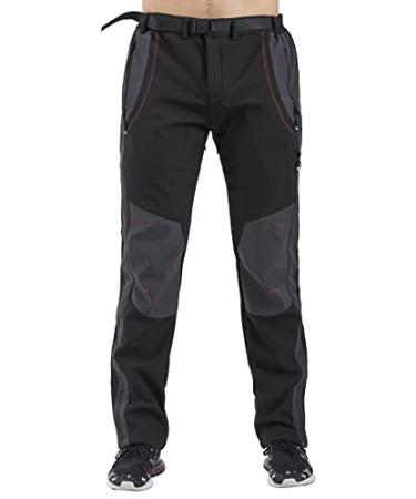 Gash Hao Men's Snow Ski Pants Waterproof Insulated Snowboard Pants Breathable Mesh Fleece Lined Zipper Bottom Ankle Black 32W x 30L