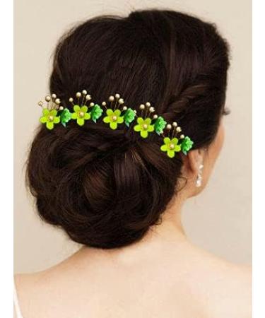 SHREEMEE Women Attractive Artificial Round Shape Flower with Golden Pearl Wedding Hair Accessories/Hair Pins/Juda Pins for Women and Girls- Light Green - Buy Online on GoSupps.com