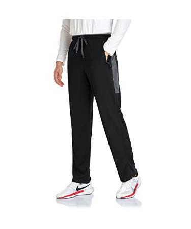 SPOSULEI Men's Sweatpants with Zipper Pockets Open Bottom Athletic Pants for Jogging, Workout, Gym, Running, Training Small Black