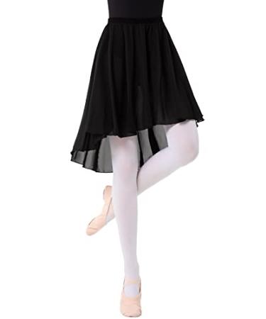 PLIKSUVER Women Ballet Wrap Skirt Chiffon Dance Skirt Pull-On with Elastic Waistband for Women Girls Adult Large Black