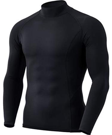 TSLA 1 or 2 Pack Men's Thermal Long Sleeve Compression Shirts Mock/Turtleneck Winter Sports Running Base Layer Top Heatlock Mock Neck Black Large