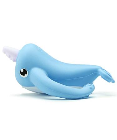 Smily Mia Nora Narwhal Soft Silicone Teething Toy/Toothbrush with Two Handles for 3M+ Babies Teething Pain Relief  Blue