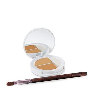 Sheer Cover Studio   Conceal and Brighten Highlight Trio   Two-Toned Concealers   Shimmering Highlighter   Medium/Tan Shade   With FREE Concealer Brush   3 Grams