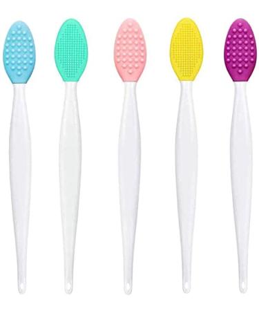 Durable and Practical 5 Pcs Lip Scrub Brush Exfoliator Silicone Exfoliating Scrubber Tool Mini Set For Women (5 colors) as shown