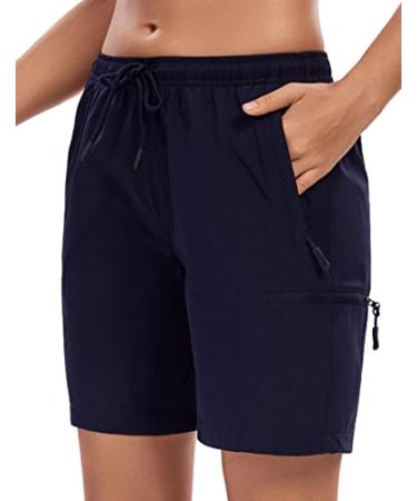 LXNMGO Women's 7" Hiking Shorts Quick Dry Lightweight Cargo Pockets Outdoor Summer Golf Athletic Shorts for Women Navy Blue X-Large