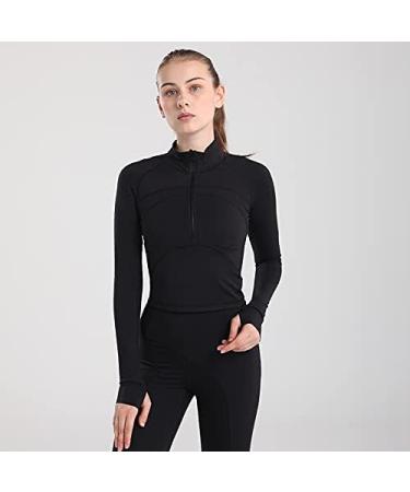 Women's Black Cropped Workout Jacket - Slim Fit 1/2 Zip Pullover for Running & Yoga | Size Small - Buy Online on GoSupps.com