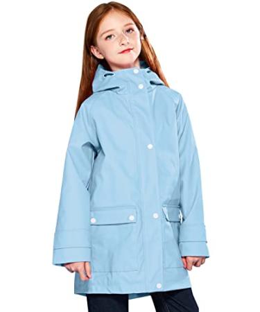 SOLOCOTE Kids Rain Jacket Hooded Lined Rubber RainCoats for Girls Boys Waterproof Windproof Size 5-14Y 11-12 Years A-light Blue