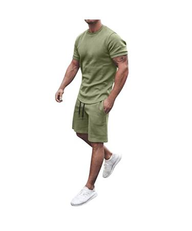 DAZLOR Mens Two Piece Summer Outfits Fashion Casual Crew Neck Muscle Short Sleeve Tee Shirts and Sport Shorts Set Tracksuits A-green 5X-Large