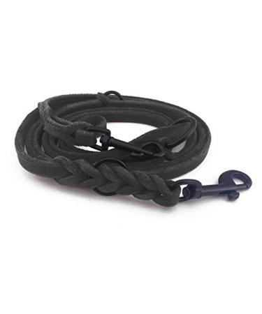 Fat leather Gleine 3-way adjustable leather line braided for dogs 96 models to choose from (2.40m x 12mm black black matt hook) 2.40m x 12mm black black matt hook