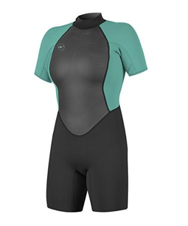 O'Neill Women's Reactor-2 2mm Back Zip Short Sleeve Spring Wetsuit 10 Black/Light Aqua