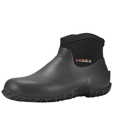 HISEA Men's Ankle Height Rubber Garden Boots Insulated Waterproof Rain Shoes for Outdoor Work 10 Black